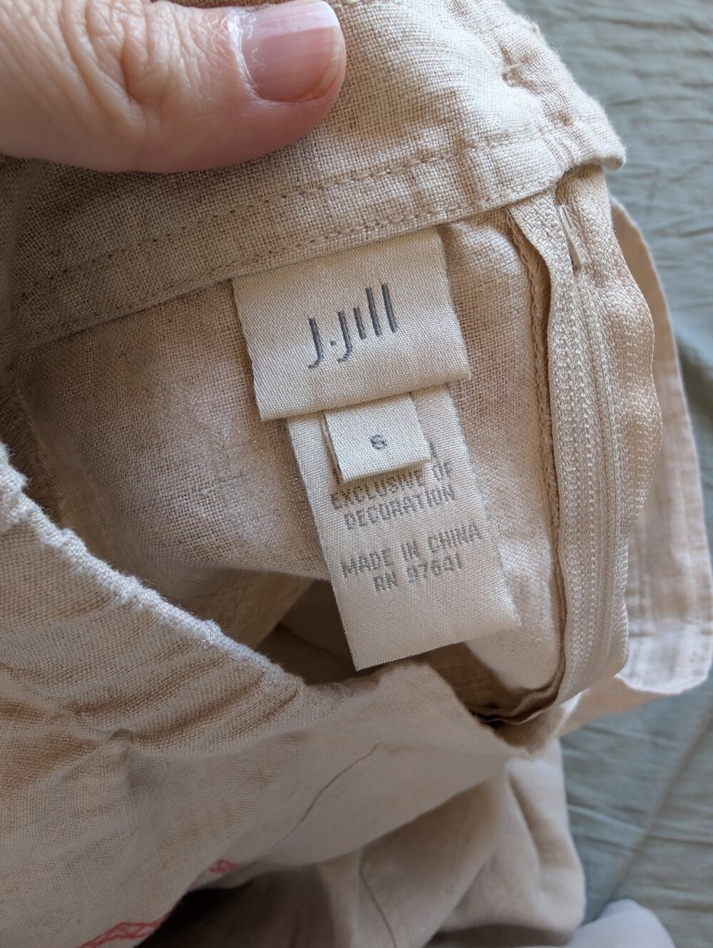 J. Jill Linen A-Line Embroidered Skirt W6 Beige/Orange - Picture 3 of 7